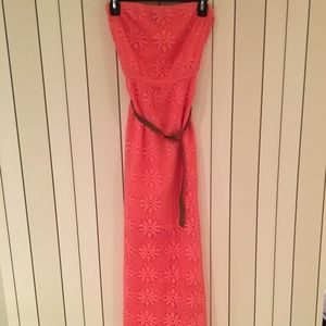 strapless lace full length dress